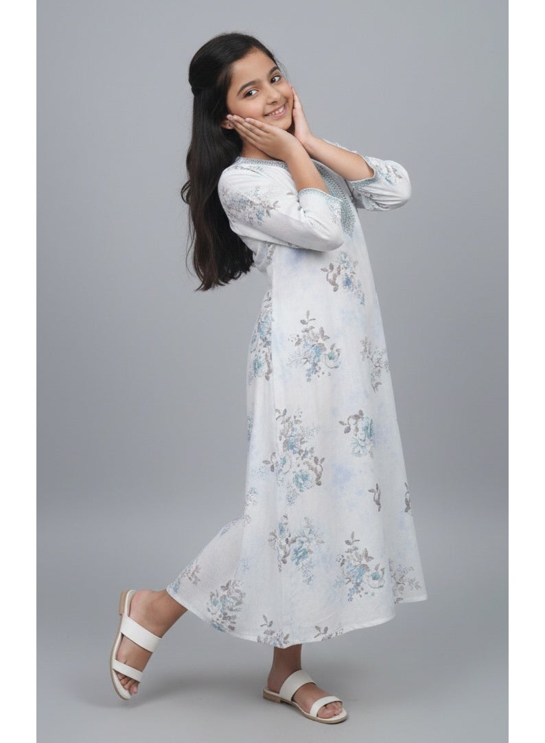 HANA & SARA Girls Viscose Blended Digital Print Floral Arabic Jalabiya – Lightweight Modest Wear Dress - Image 4